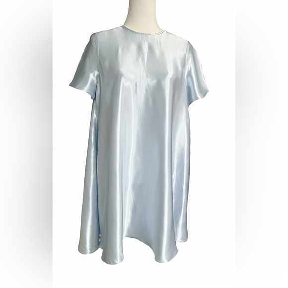 Aurelia Satin Trapeze Mini Dress XS Blue EcoVero A-Line Short Cape Sleeve NWT - Picture 6 of 12